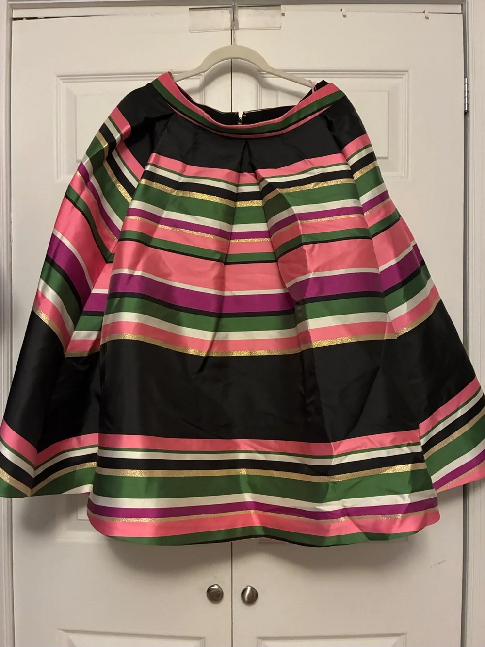 Kate Spade metallic festive stripe A-Line  Skirt in Black, Pink & Green